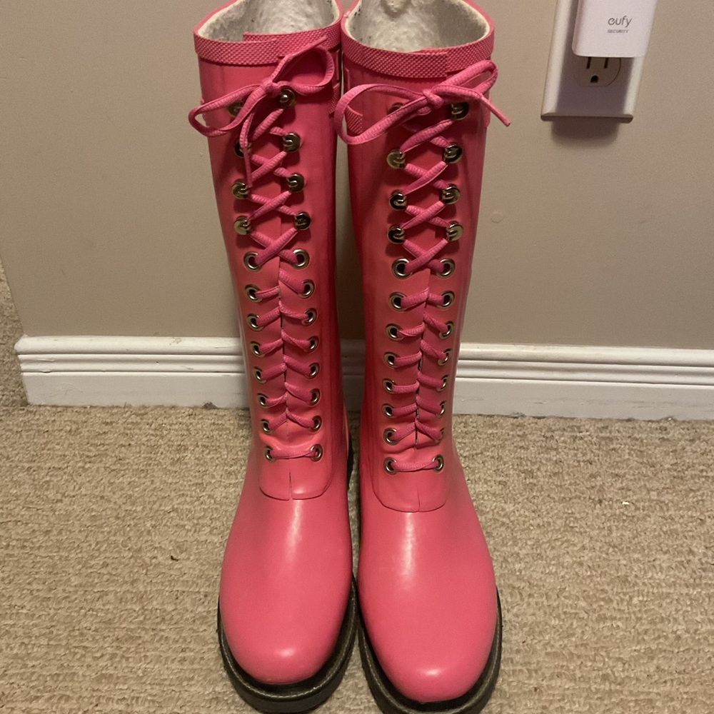Ilse Jacobsen Pink Rain Boots Lace-Up Knee-High 10 / 41